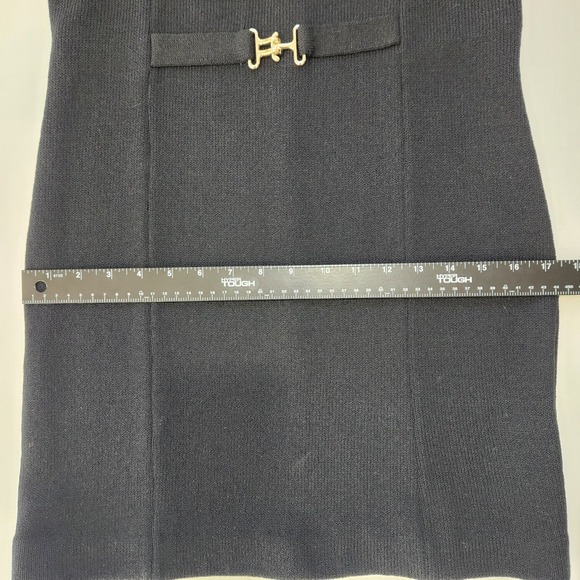 ST JOHN COLLECTION Black Santana Knit Mock Neck Belted Sheath Dress Size 8 - Picture 11 of 13